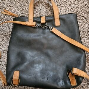 Able Black and Tan Leather Tote
